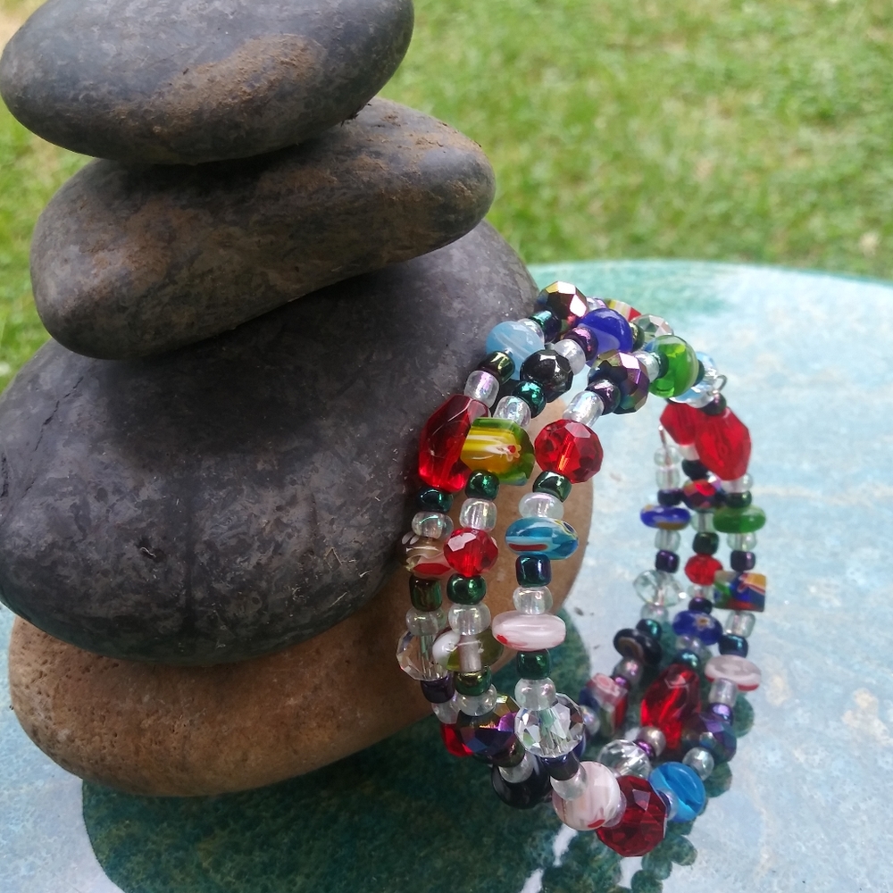 Christmas Candy Millefiori Glass Beaded Bracelet Gemstone Handmade - Picture 3 of 17